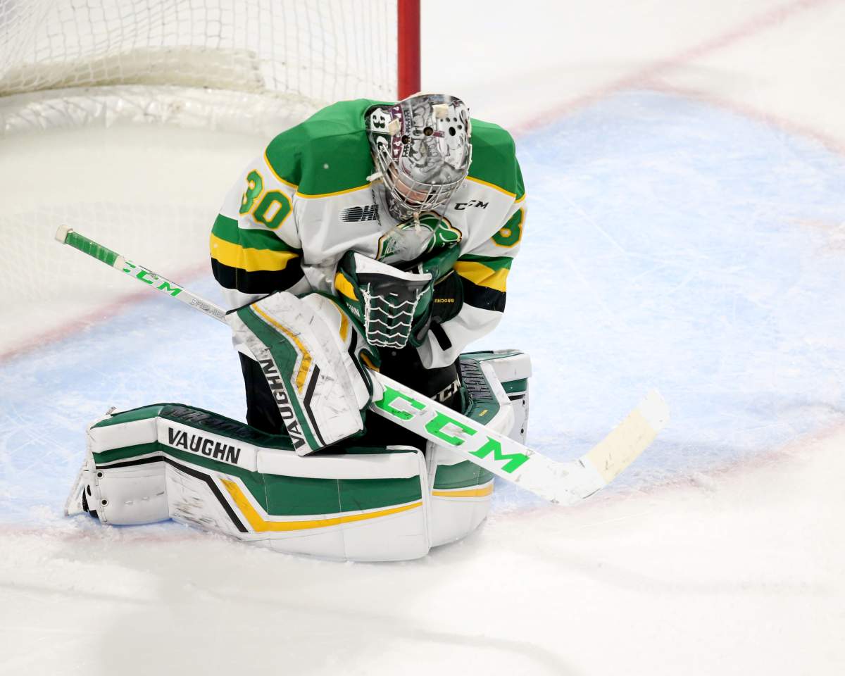 Brett Brochu of the London Knights. Photo by Luke Durda/OHL Images