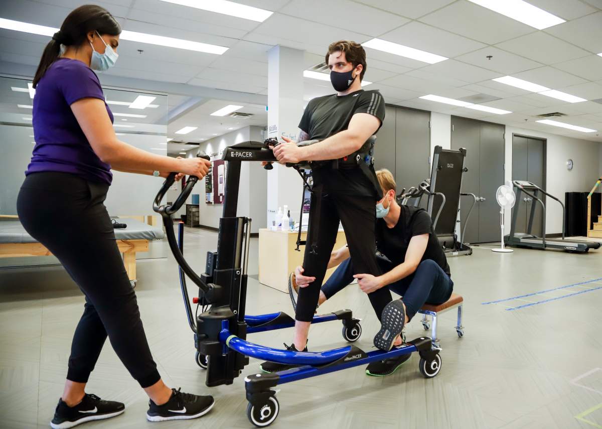 Humboldt Broncos bus crash survivor Ryan Straschnitzki attends a physiotherapy session in Calgary, Alta., Tuesday, Sept. 28, 2021.