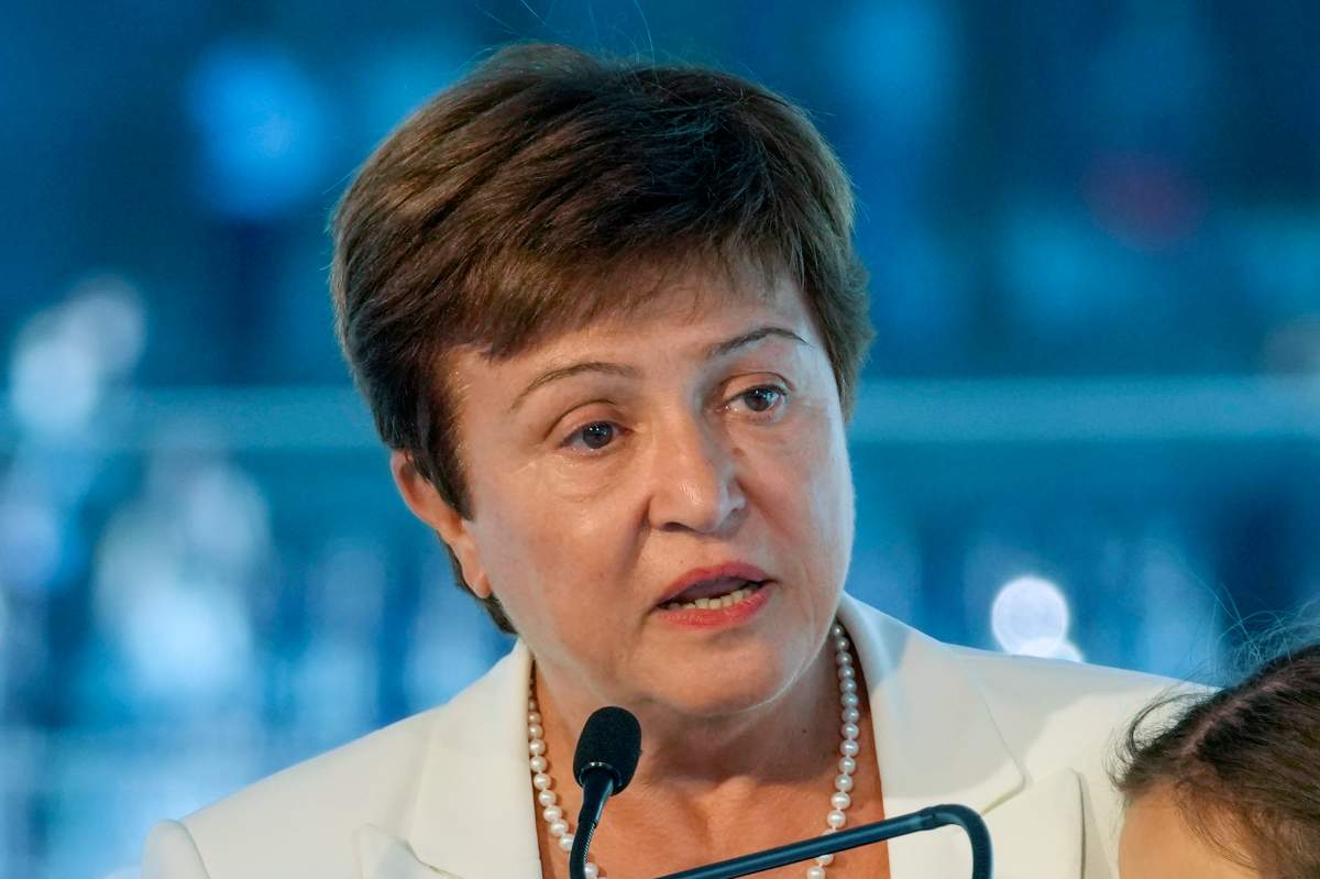 FIEL - In this Sept. 6, 2021, file photo, Kristalina Georgieva, managing director of the International Monetary Fund, delivers a speech during the opening ceremony for the Floating Office where a high-level dialogue on climate adaptation takes place in Rotterdam, Netherlands. The International Monetary Fund said Monday, Oct. 4, that its board of directors has been briefed by attorneys from the law firm whose investigation found that Georgieva and other officials pressured World Bank employees to alter data affecting the business rankings of China and other nations. (AP Photo/Peter Dejong, File).