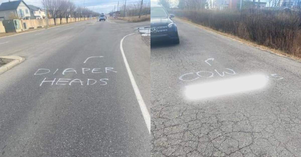 Calgary police are investigating after offensive graffiti was spray-painted on the road leading into the Dashmesh Culture Centre’s Gurdwara Sahib in the southwest Gurdwara Sahib of West Springs on Monday.