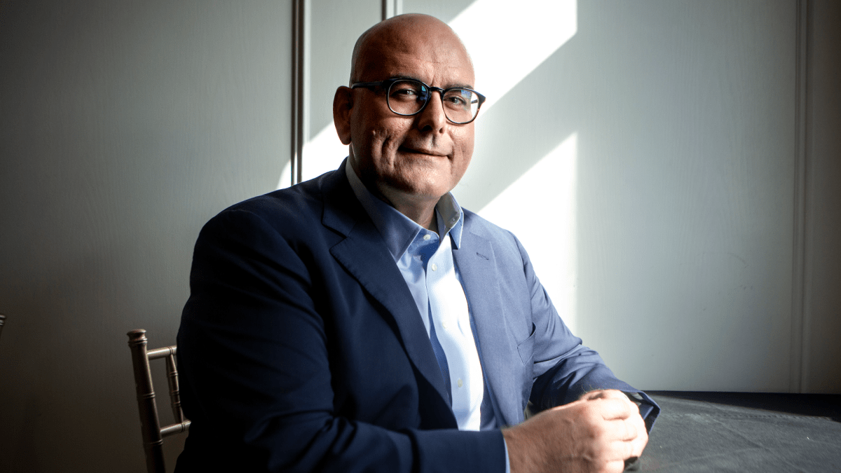 Ontario Liberal Party Leader Steven Del Duca poses for a photo after delivering remarks at the party's AGM in Toronto, Sunday, Oct. 17, 2021. 