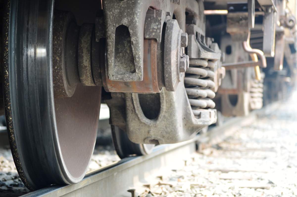 A train on a railroad track.