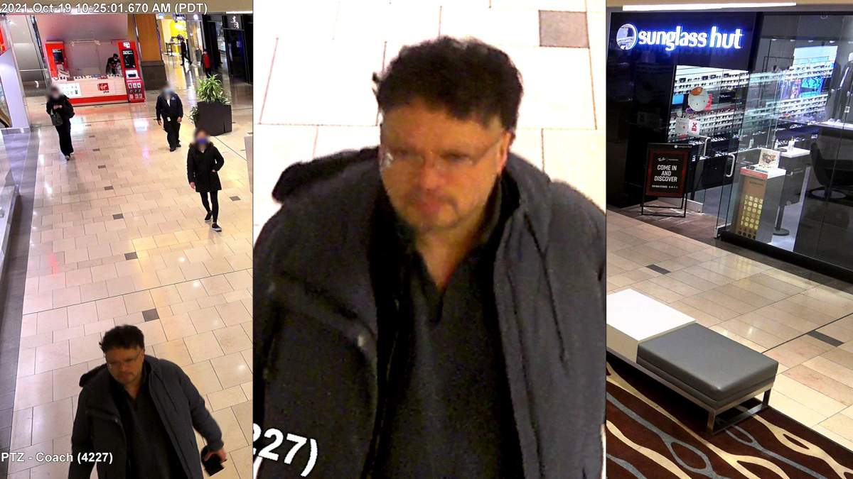 Vancouver police are searching for this man seen walking through the CF Pacific Centre Mall on Oct. 19, 2021.