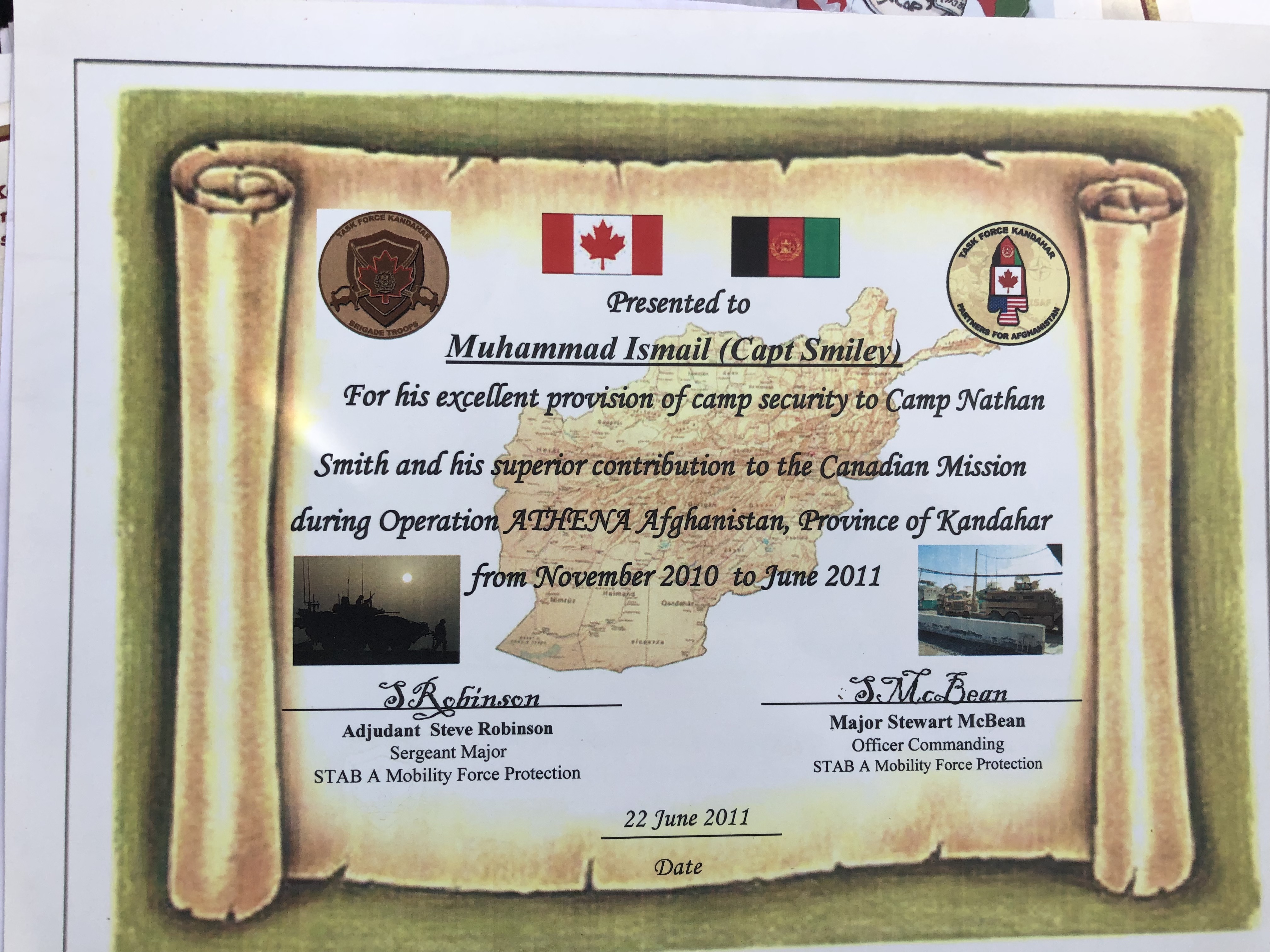 Certificate presented to Mohammad Ismail.