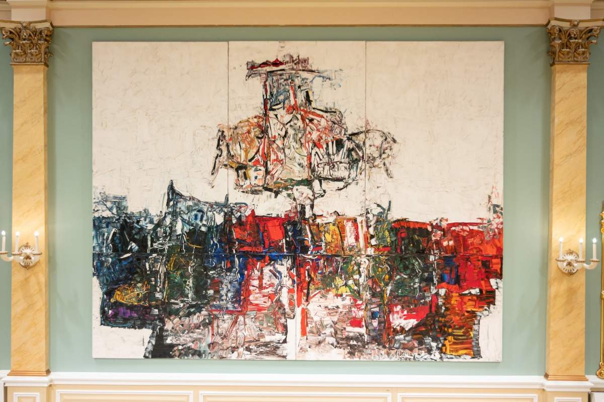 Jean Paul Riopelle’s “Point de rencontre” displayed in the Ballroom at Rideau Hall. 