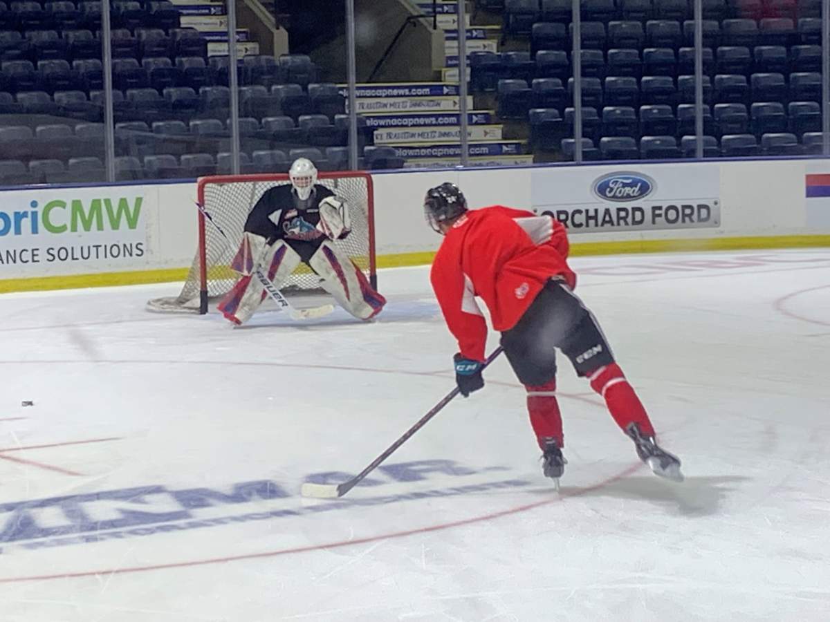 Kelowna Rockets goaltender Colby Knight during practice on Thursday.