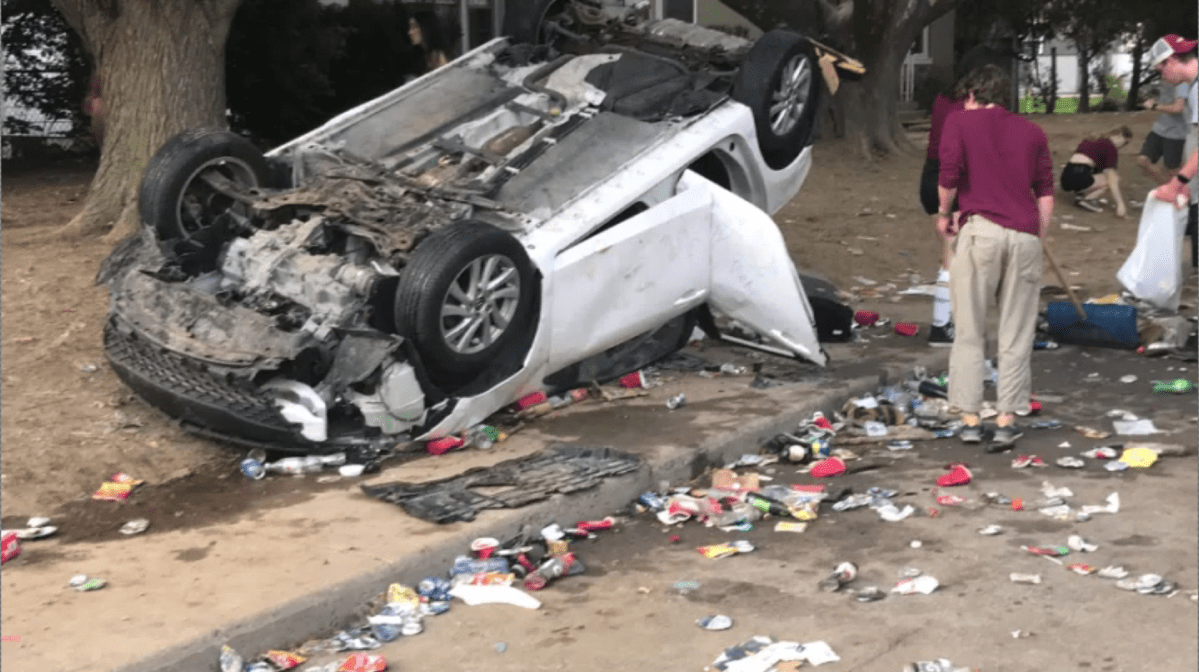 Investigators say they are looking to speak to a man in connection with the flipping of a white Mazda during Saturday’s unsanctioned event in Westdale.