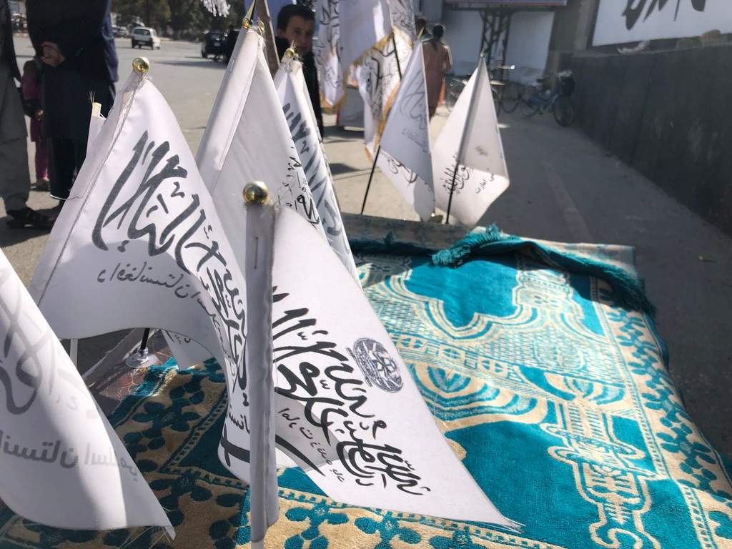 Taliban flags for sale in Kabul.