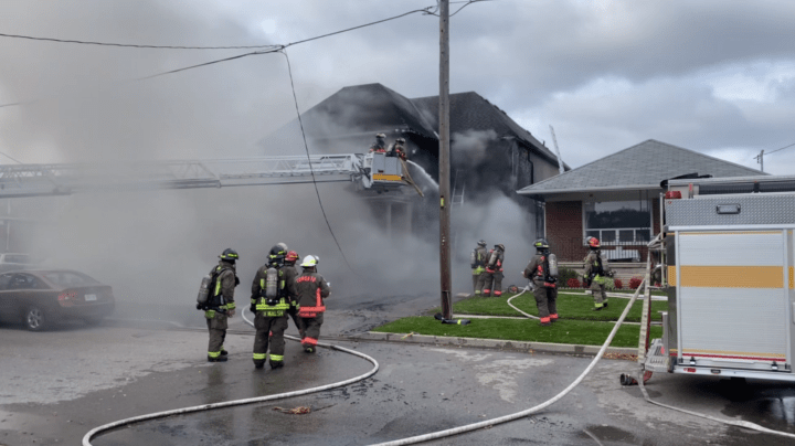 Firefighters at the scene of a blaze on Alden Avenue in Etobicoke on Thursday.
