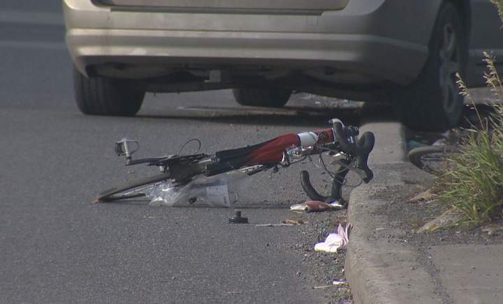 A cyclist was rushed to hospital in critical condition after being struck by a vehicle in Lachine. Wednesday, Oct. 27, 2021.