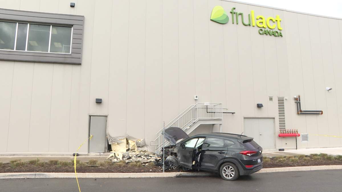 Kingston police say an elderly man lost control of his vehicle and crashed it into a Frulact building Monday. The man may have been in medical distress.