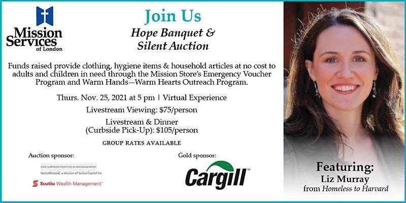 Liz Murray will join Mission Services of London, a non-profit that offers support for those experiencing homelessness, at its Hope Banquet & Silent Auction on Thurs. Nov. 25. 