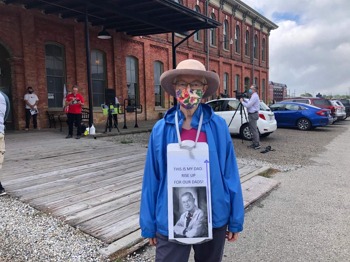 Susan Goldin at the Ontario Health Coalition’s protest for long-term care homes in St. Thomas on Oct. 4, 2021