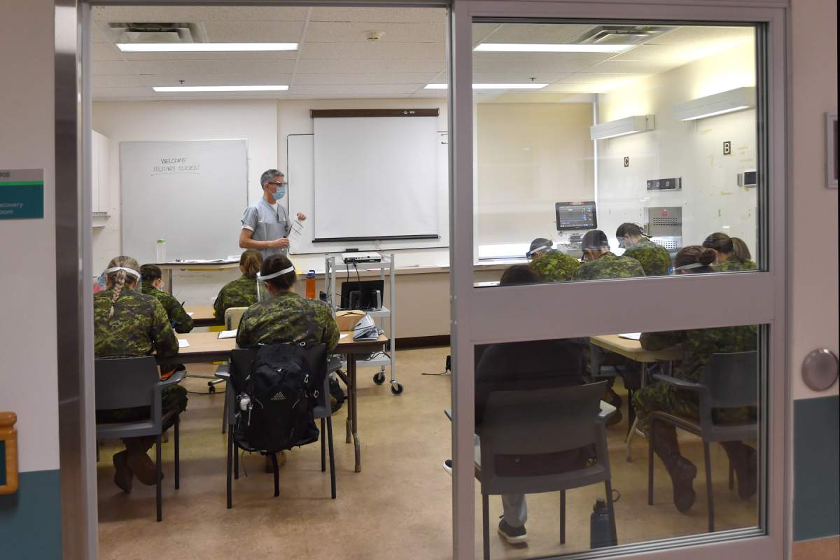 Nursing officers with the Canadian Armed Forces go through orientation at Edmonton’s Royal Alexandra Hospital Wednesday, Oct. 6, 2021.