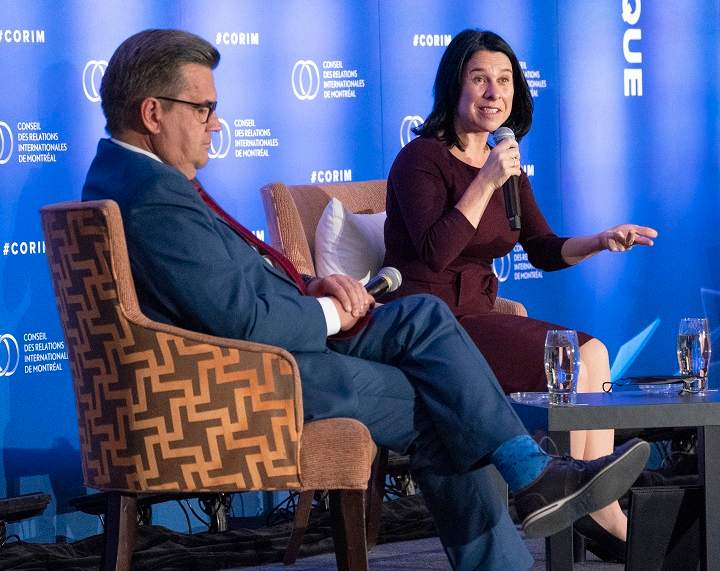 Montreal mayoral candidates Denis Coderre and Valerie Plante take part in a debate, Wednesday, September 29, 2021  in Montreal.