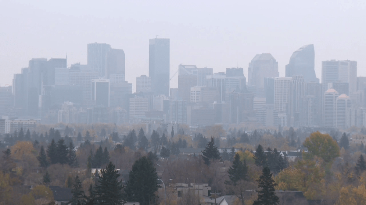 A smoky Calgary is pictured on Wednesday, Oct. 6, 2021.