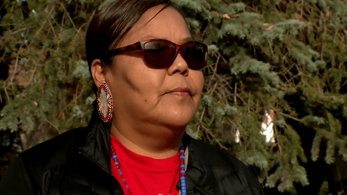 Sandra Manyfeathers speaks about her sister Jackie Crazy Bull’s 2007 death in Calgary on Saturday, Oct. 16, 2021.