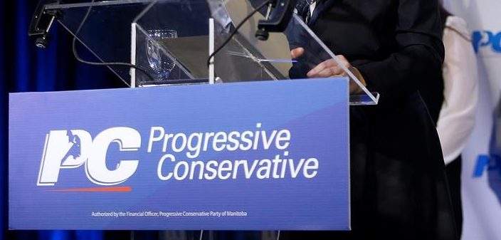 Manitoba Progressive Conservative party logo seen at an event.