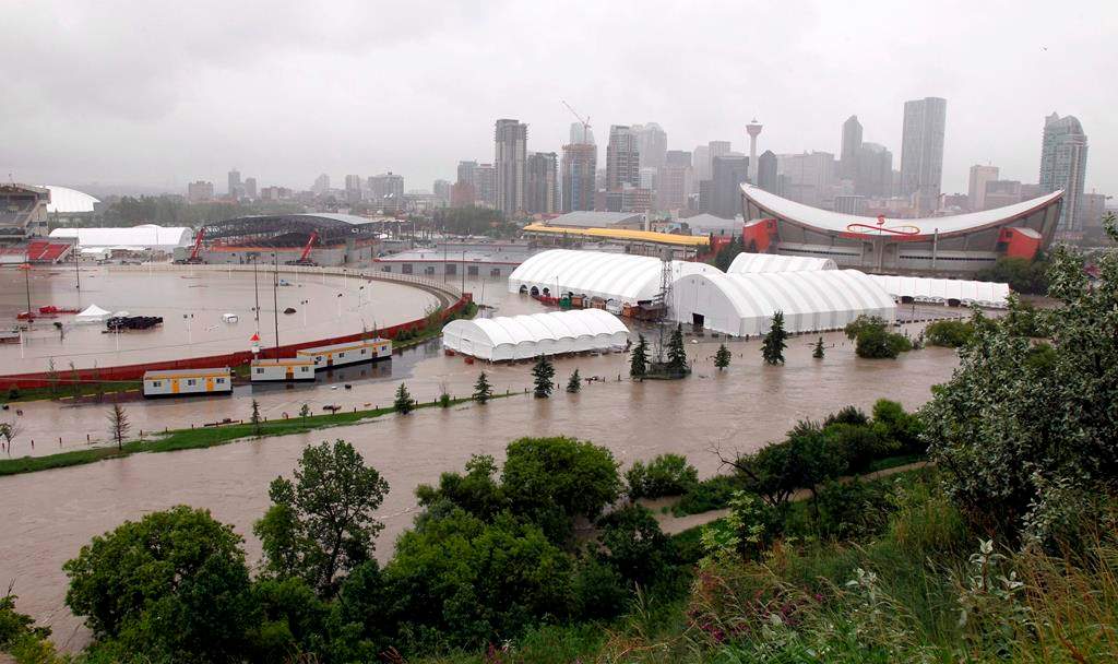 The Calgary Stampede grounds and Saddledome are flooded due to the heavy rains in Calgary on June 21, 2013. 