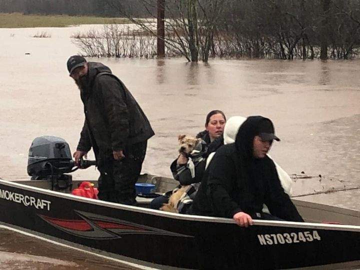 Aaron Coady is seen helping with the evacuations at the Indian Gardens Trailer Park in Antigonish, N.S. on Nov. 23, 2021.