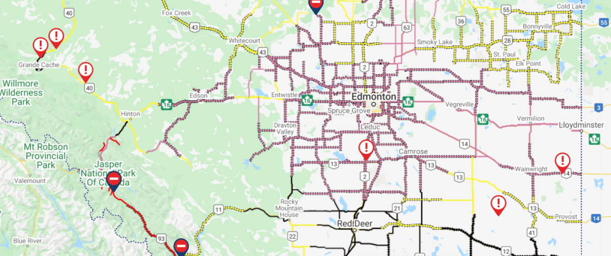 Poor driving conditions have been reported for many highways in central Alberta.