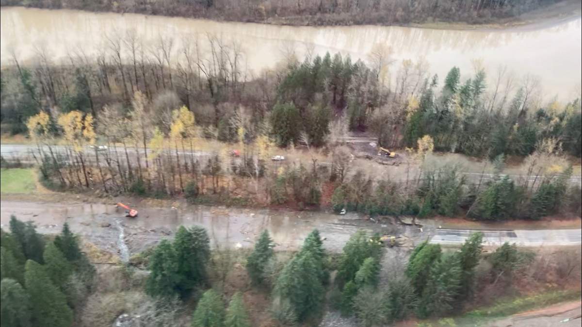 Highway 1 in the Fraser Valley – Aerial of damage to the Patterson Creek area