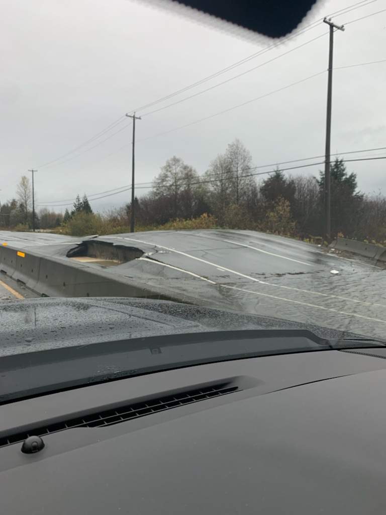 Damage on Highway 11 in Abbotsford.