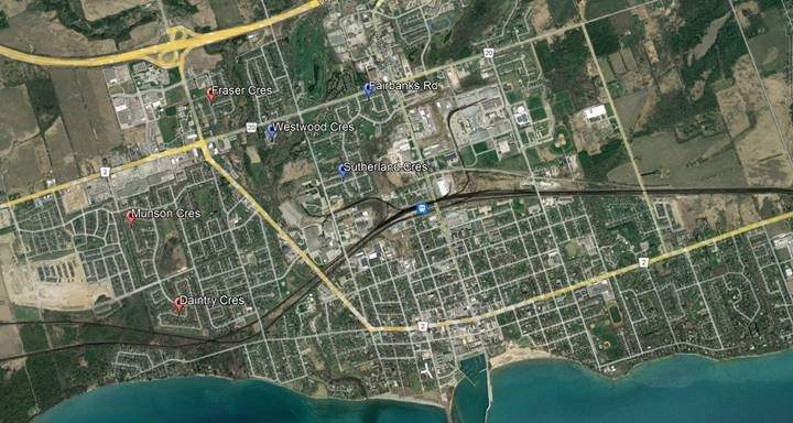 A map of the area the thefts have been reported in Cobourg.