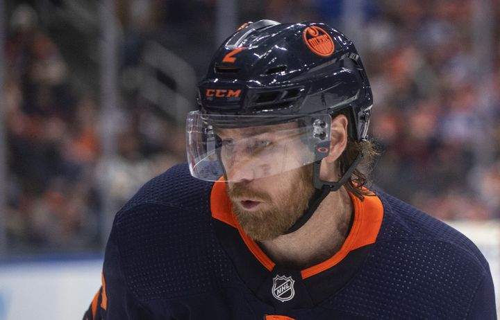 Edmonton Oilers' Duncan Keith (2) skates against the Philadelphia Flyers during third period NHL action in Edmonton on Wednesday, October 27, 2021.