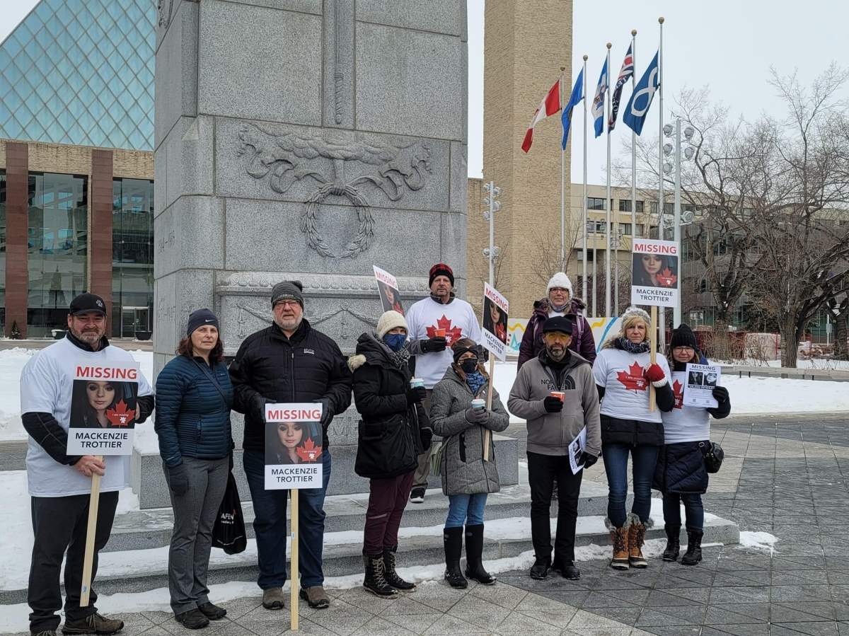A group gathers in Edmonton to raise awareness for missing Saskatoon woman, MacKenzie Trottier.