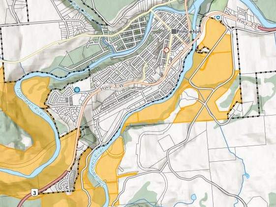 A map showing the evacuation alert for properties along the Similkameen River near Princeton, B.C.