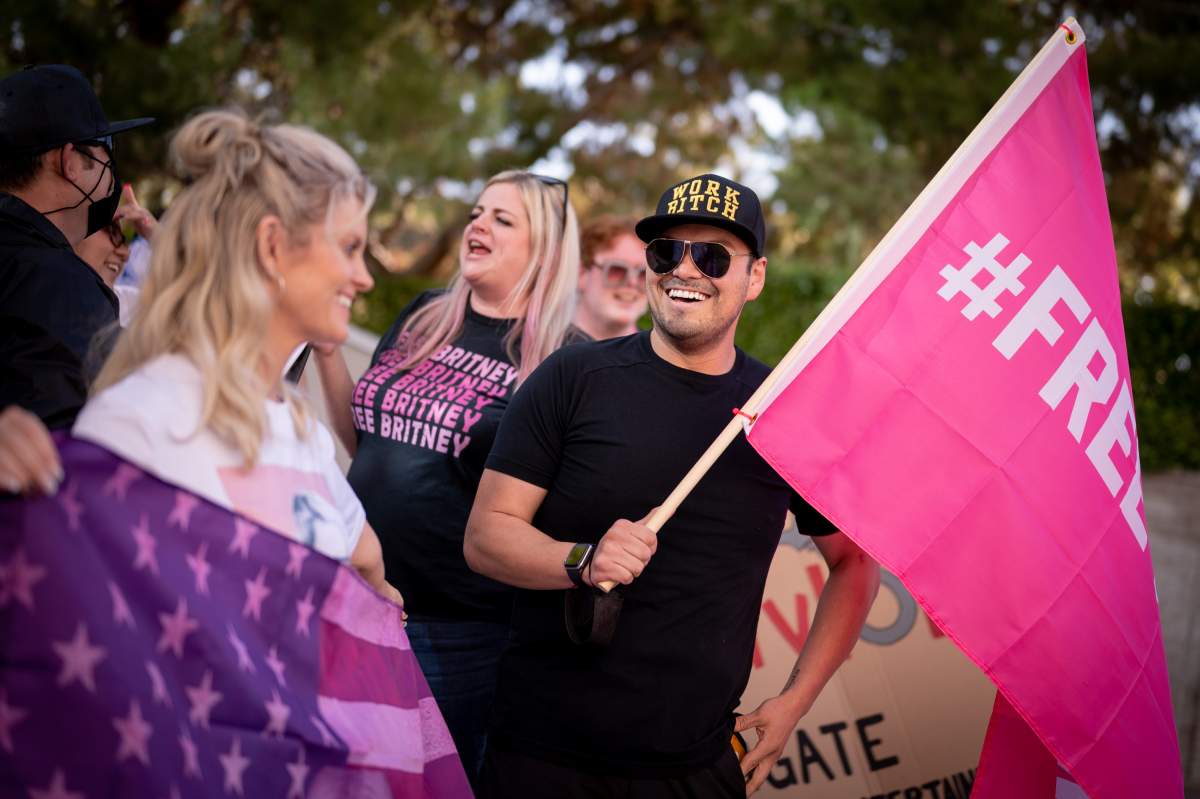 Britney Spears supporters gather outside the courthouse.