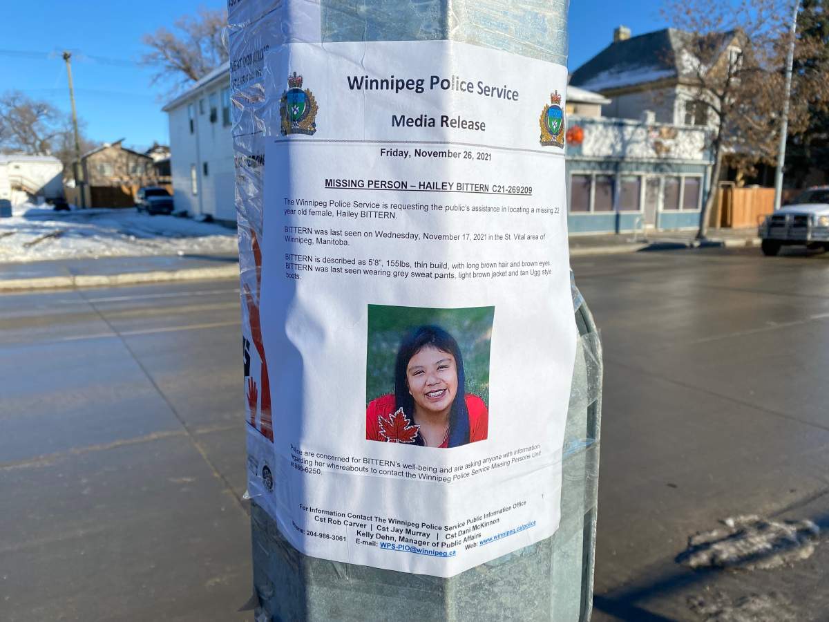 The Winnipeg Police Service and Bear Clan are asking for the public’s help in locating missing 22-year-old Hailey Bittern.