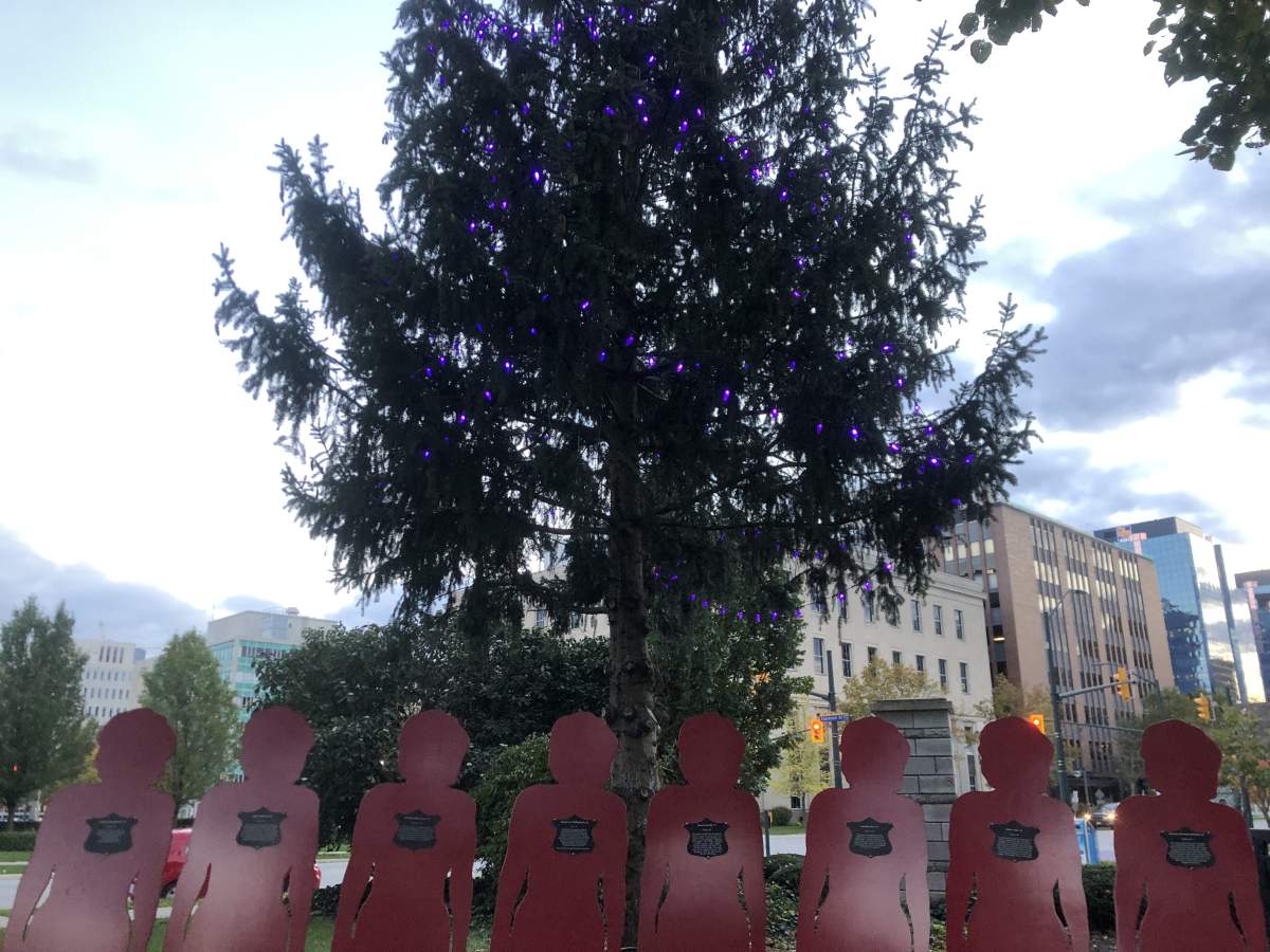 Shine the Light on women abuse campaign annual tree lighting ceremony in Victoria Park Nov. 1, 2021.