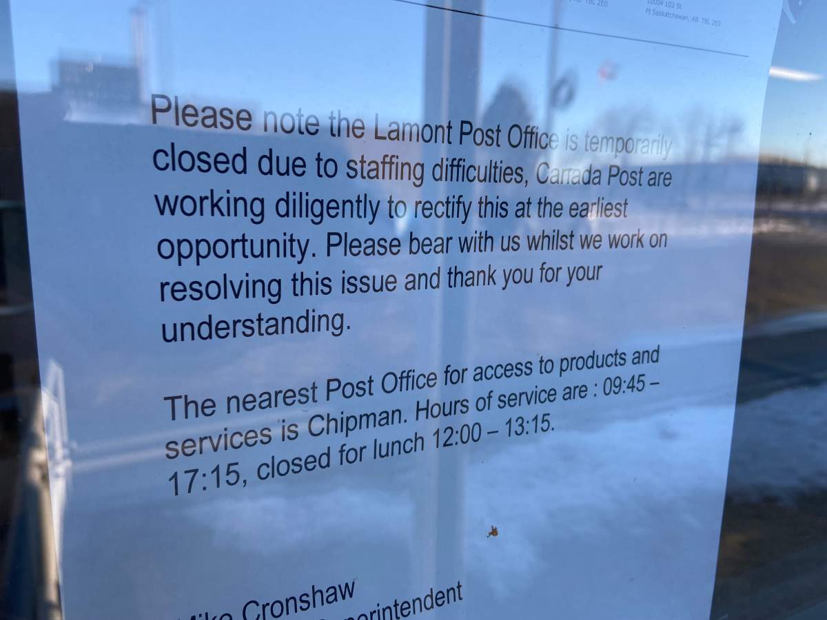 Post office in Lamont, Alta. closes due to staffing difficulties