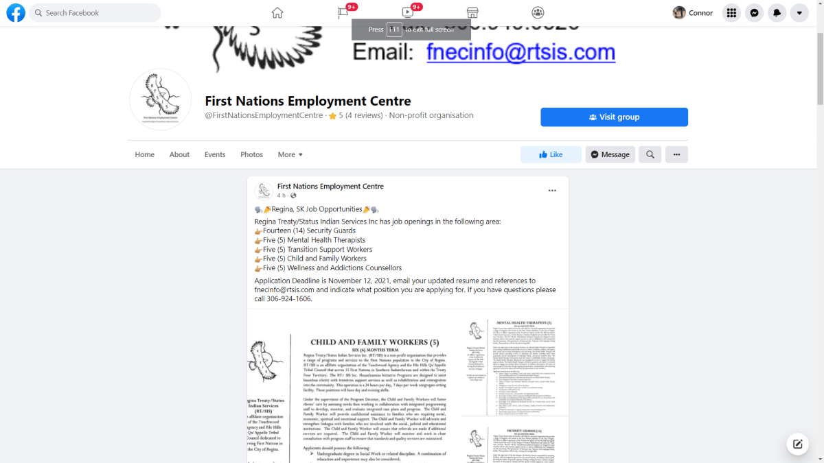 Regina Treaty Status Indian Services, which has agreed to help operate the camp when it moves indoors, posted a number of 6-month job openings Thursday, with application deadlines of November 12.