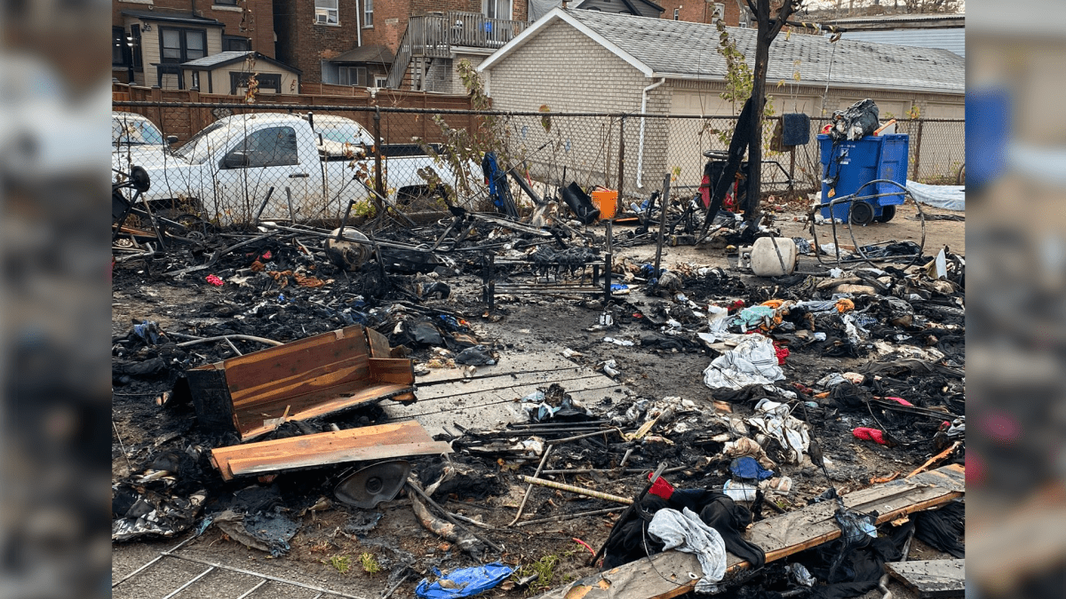 Several Hamilton residents experiencing homelessness were displaced after a fire tore through an encampment at a downtown Hamilton park on Nov. 24, 2021. 

Hamilton deputy fire chief Dan Milovanovic said they were called to J.C. Beemer Park shortly before 6 a.m. discovering a large area that appeared to be a “makeshift encampment” engulfed in flames.

After crews knocked down the blaze, the scene was then turned over to Hamilton police, who told Global News that the cause of the fire was not believed to be criminal in nature.
