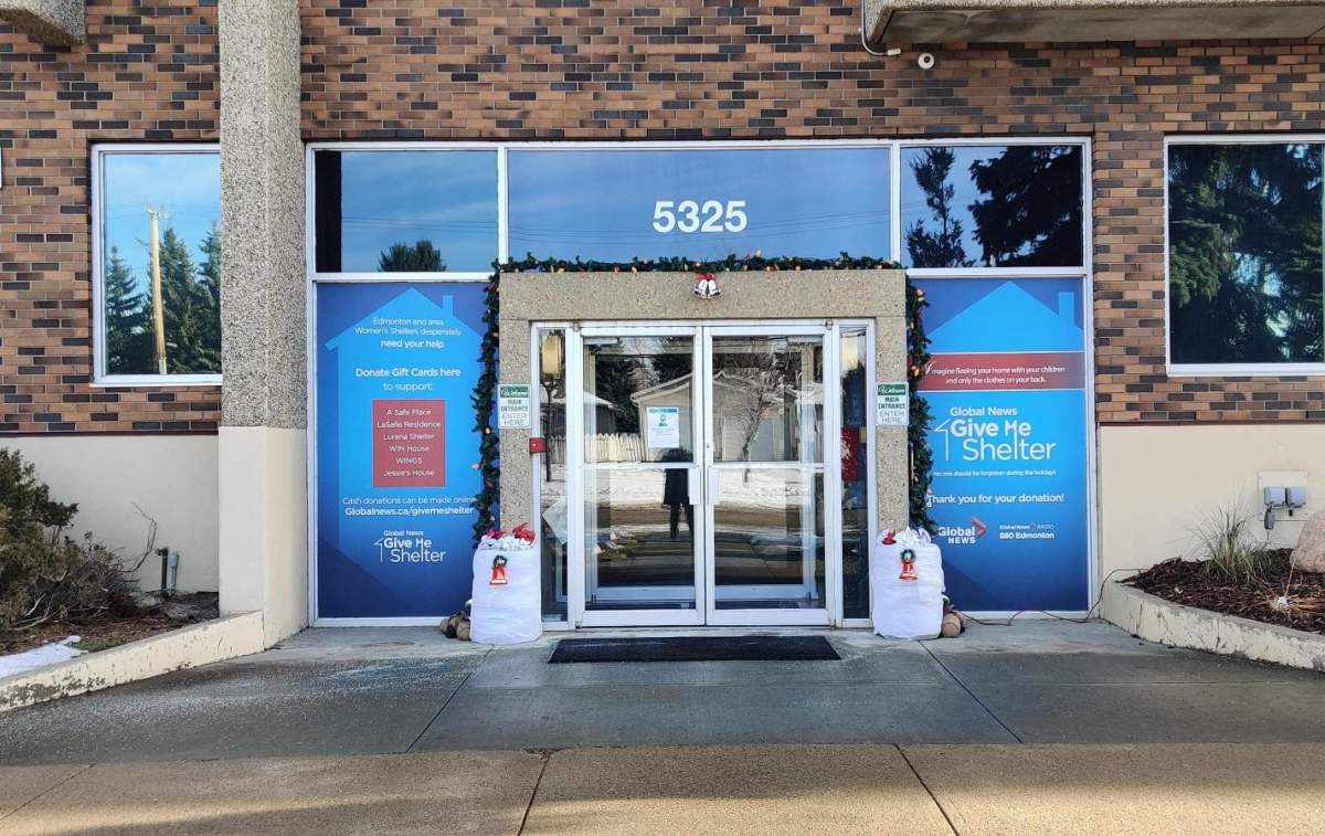 Give Me Shelter donation drive set up at Global Edmonton on Tuesday, Nov. 30, 2021.