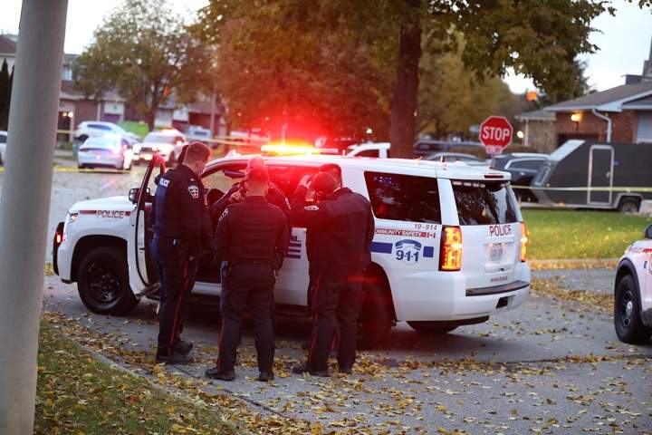 Durham Police at the scene of a shooting on Pemby Drive in Ajax.