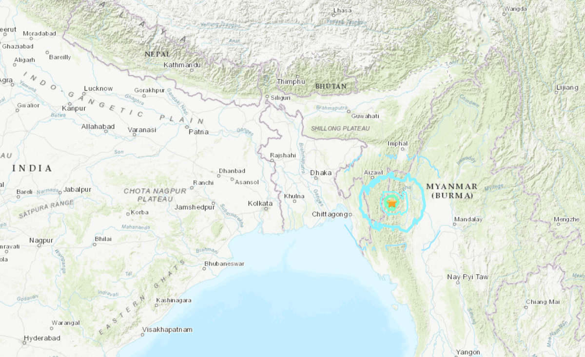 The epicentre of a 6.0 magnitude earthquake in the India-Myanmar region on Nov. 25, 2021.