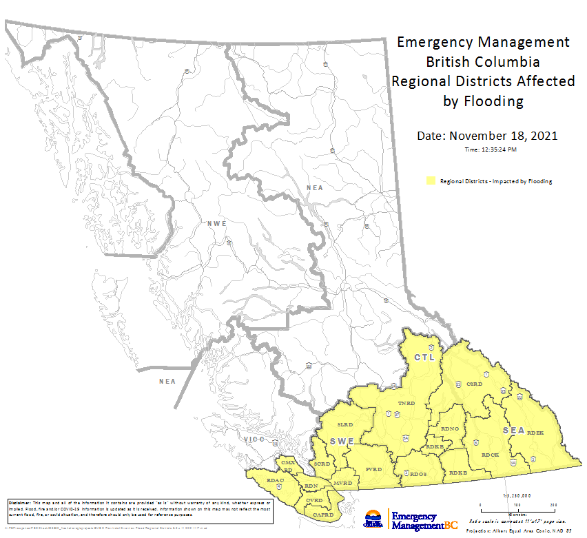 The provincial government has provided a map of areas affected by the flooding.