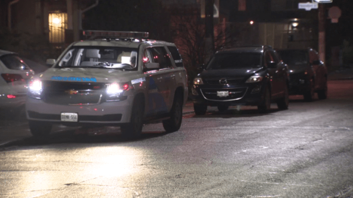 A Toronto Paramedic Services vehicle is seen in the area of the stabbing.
