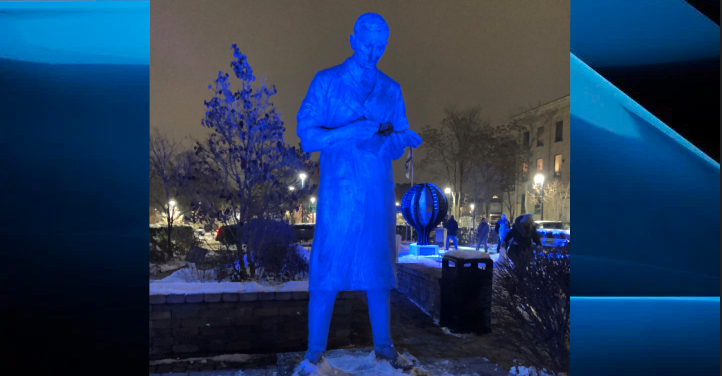 A statue of Sir Frederick Banting outside Banting House in London, Ont. (Nov. 14, 2019).