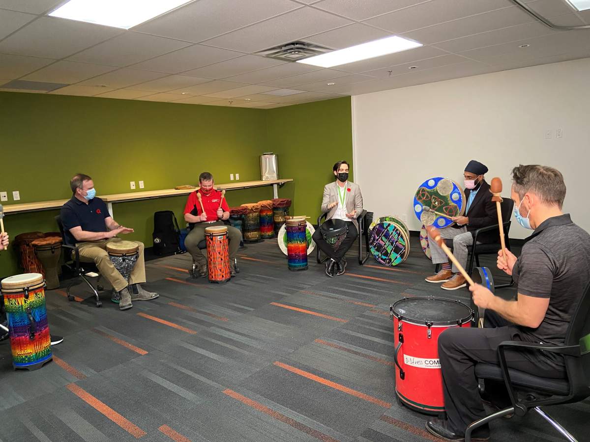 Drumming circle at Newly.