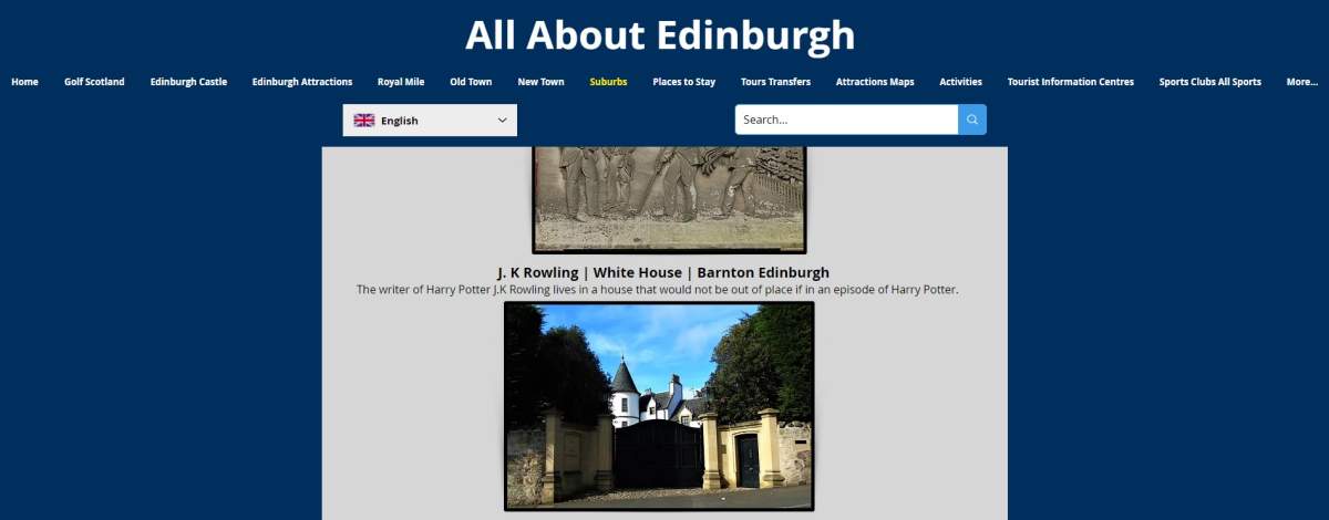 A screenshot of a website shows J.K. Rowling's home.