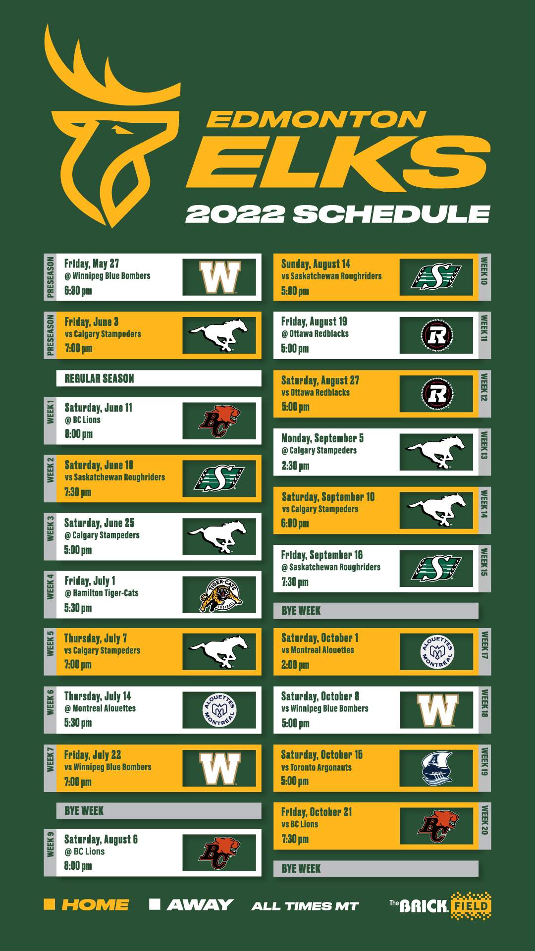 The Edmonton Elks released their 2022 schedule on Thursday, December 16, 2021.