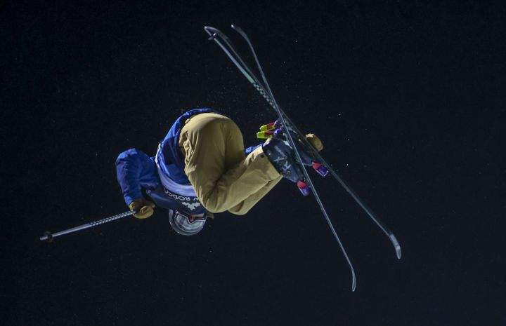 Canada’s Brendan Mackay competes during the men’s World Cup freestyle ski halfpipe event in Calgary, Alta., Thursday, Dec. 30, 2021.