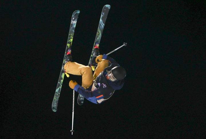 Canada’s Brendan Mackay competes during the men’s World Cup freestyle ski halfpipe event in Calgary, Alta., Thursday, Dec. 30, 2021.