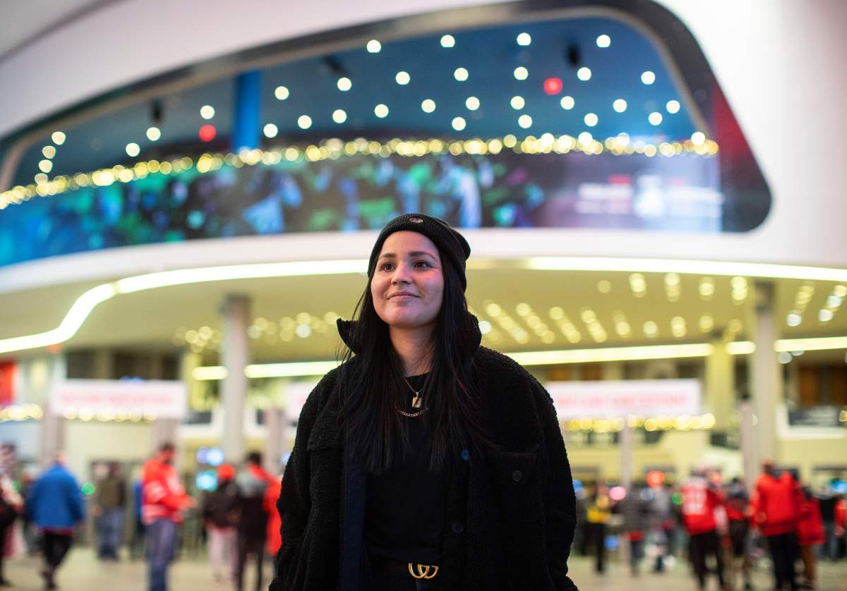 Brigette Lacquette poses for a photo at the IIHF World Junior Hockey Championship in Edmonton on Tuesday, Dec. 28, 2021. 