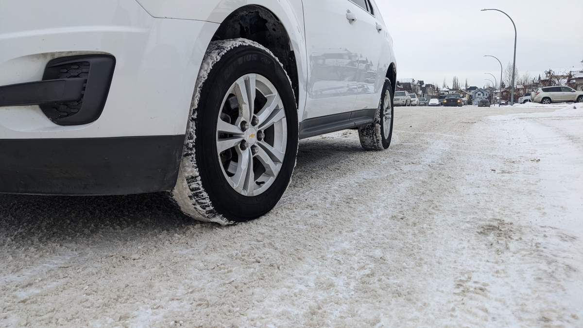 icy roads in Calgary close up shot